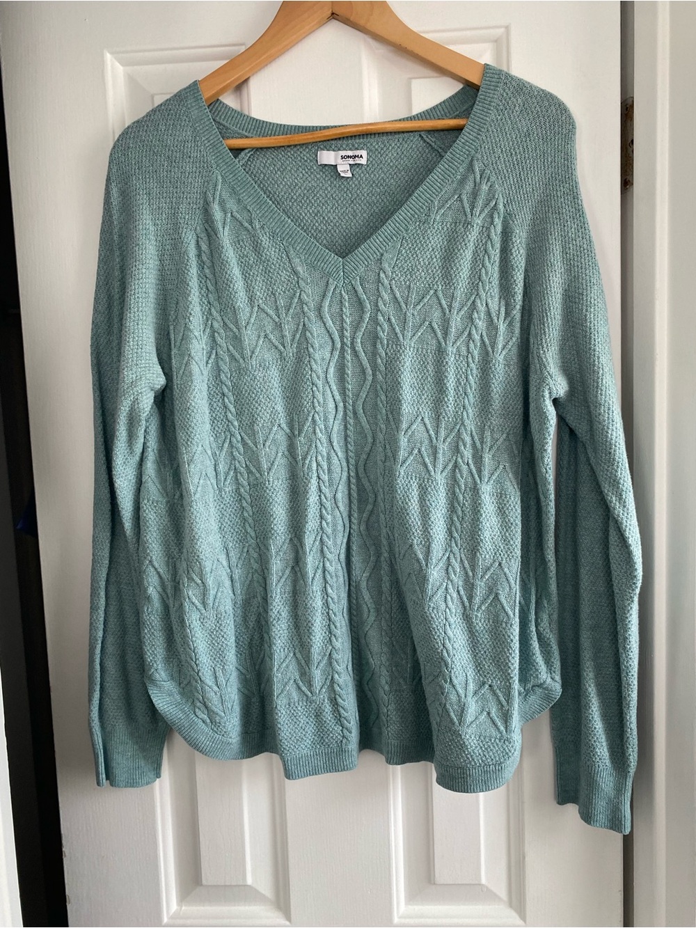 SONOMA Light Aqua V-Neck Cable Knit Sweater